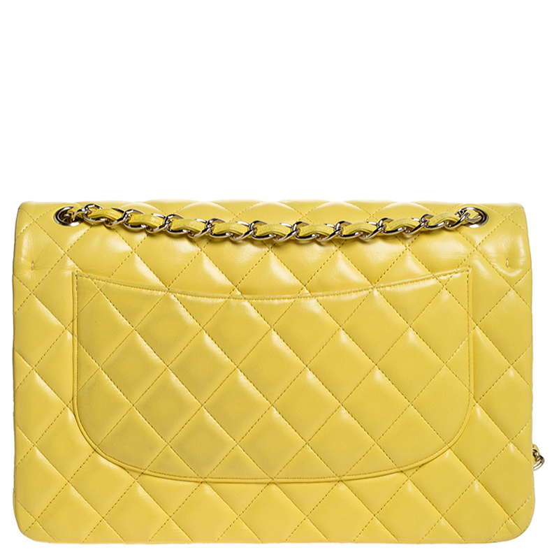 Chanel Yellow Quilted Lambskin Leather Classic Medium Double Flap Bag -  Yoogi's Closet