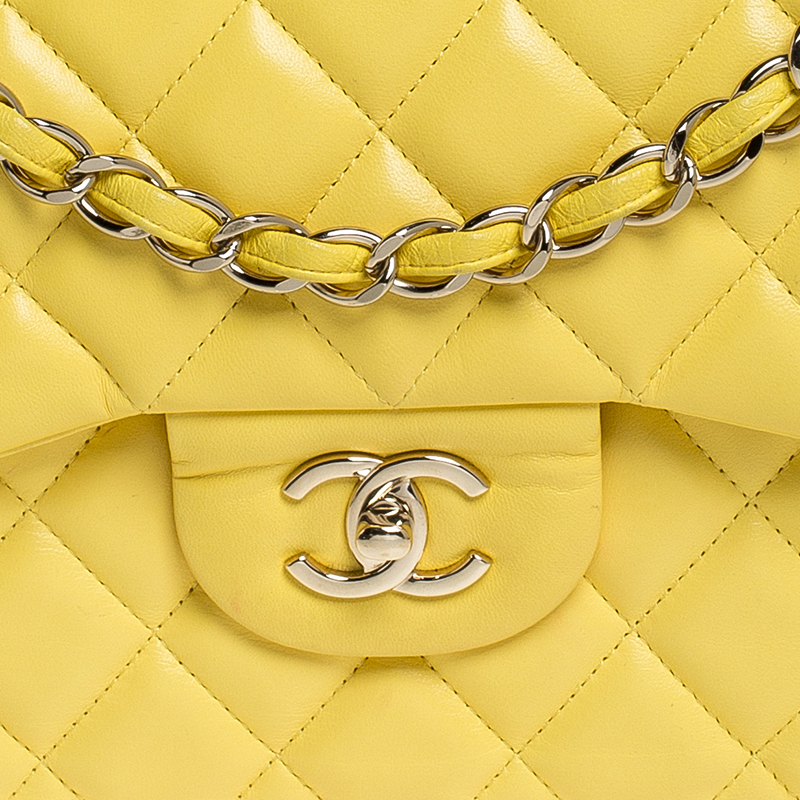 Vintage Chanel XL Jumbo Stitch Flap Bag Yellow Patent Leather