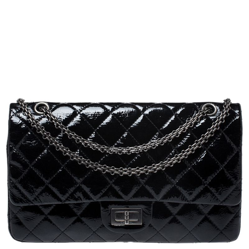 Pre Owned Chanel Black Quilted Patent Leather Reissue 2.55 Classic 227 Flap Bag