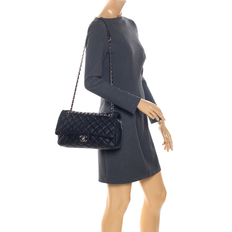 

Chanel Black Quilted Caviar Leather Large Easy Flap Bag