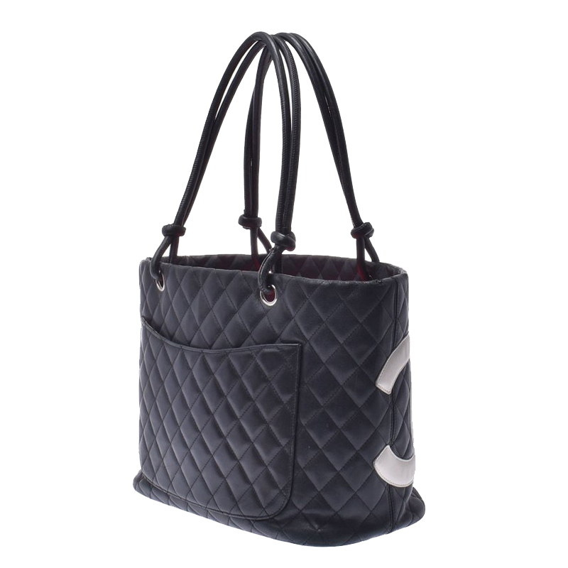 

Chanel Black/White Quilted Leather Large Ligne Cambon Tote