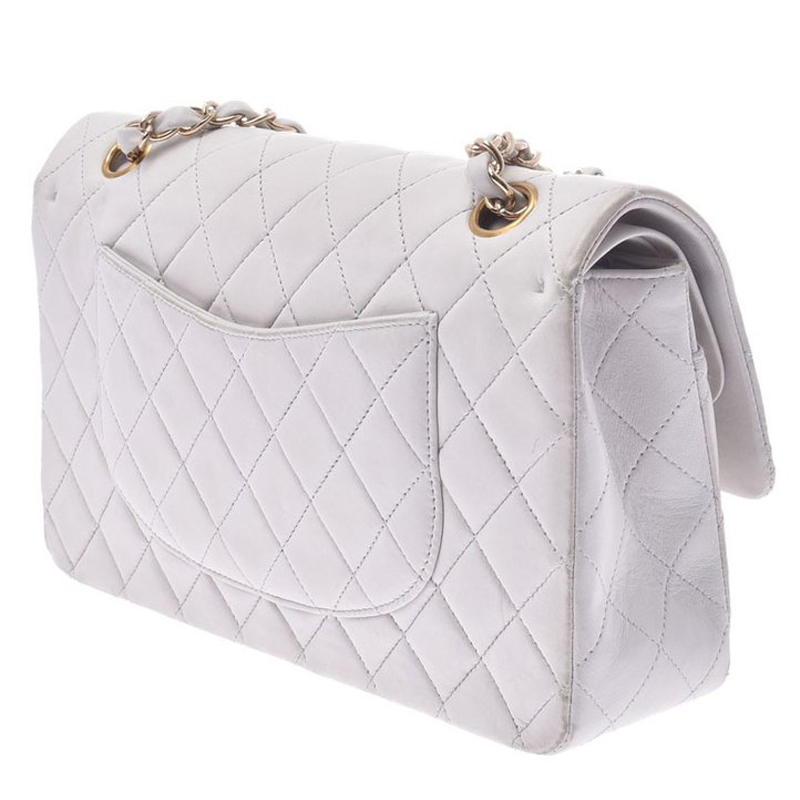 

Chanel White Matlasse Leather Flap Bag, Grey