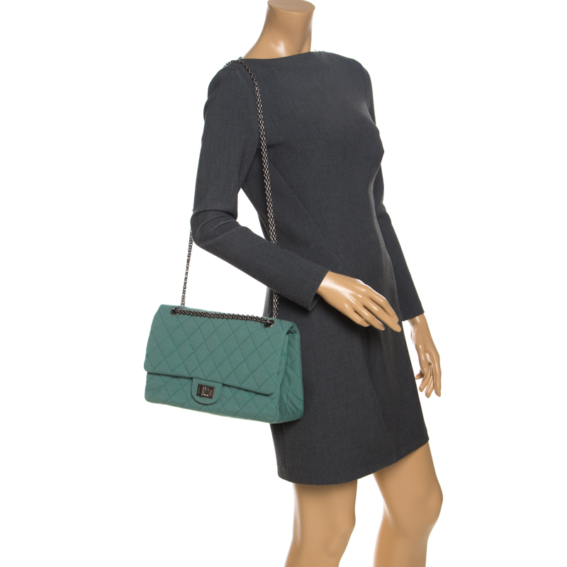 

Chanel Green Quilted Jersey Reissue 2.55 Classic 227 Flap Bag