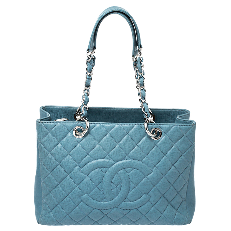 Pre Owned Chanel Blue Quilted Leather Grand Shopper Tote