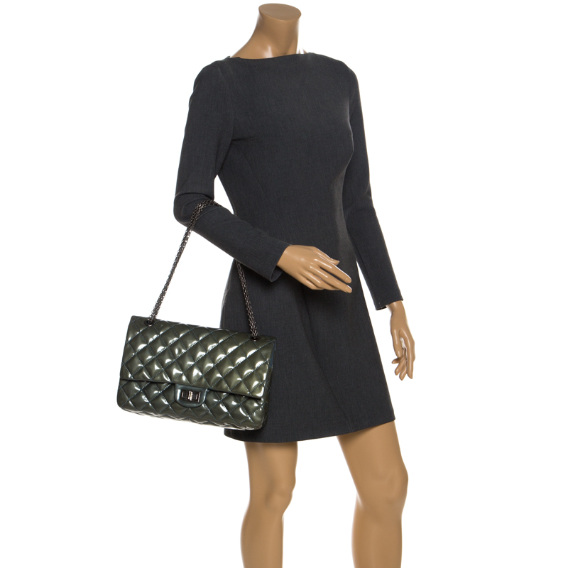

Chanel Grayish Blue Quilted Patent Leather Reissue 2.55 Classic 227 Flap Bag