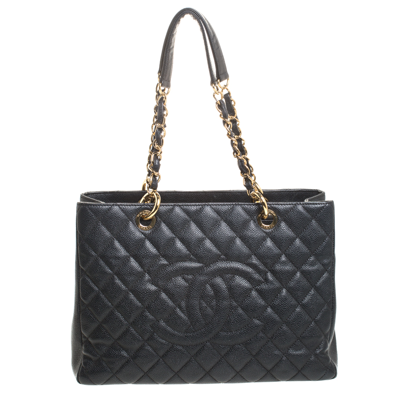 Pre Owned حقيبة شانيل غراند شوبر جلد كافيار سوداء مبطنة