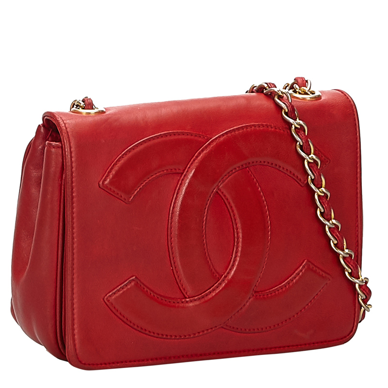 

Chanel Red CC Lambskin Leather Crossbody Bag