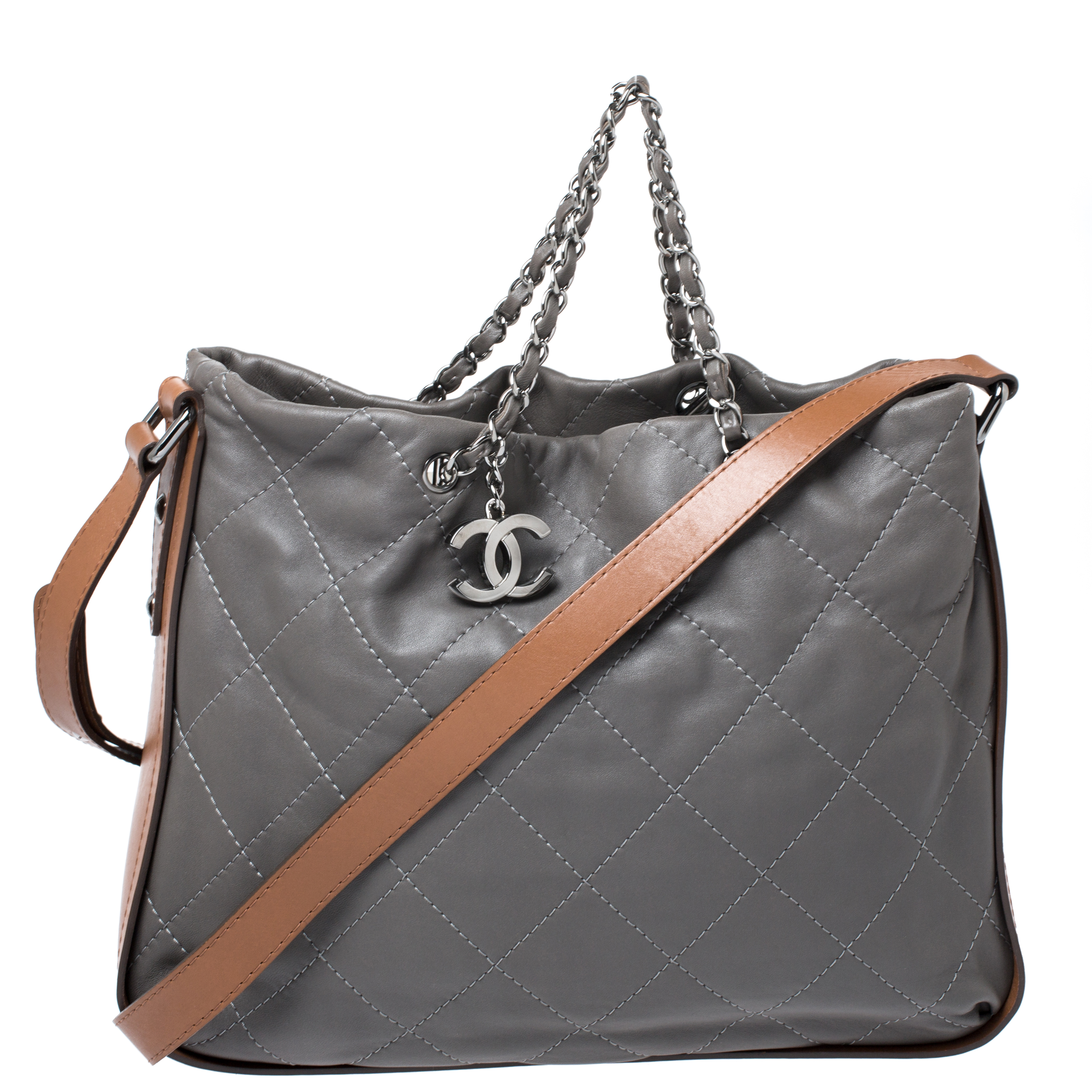 Chanel Grey/Brown Quilted Leather Tote