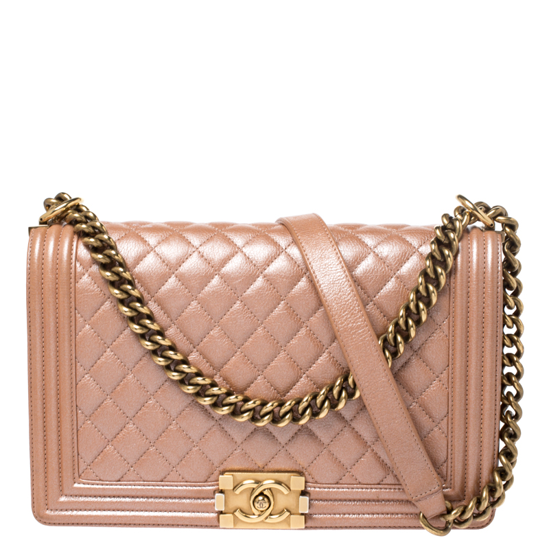 Chanel Metallic Peach Quilted Leather New Medium Boy Flap Bag Chanel ...