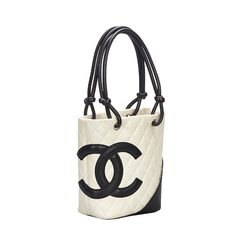 

Chanel White/Black Lambskin Leather Cambon Ligne Tote