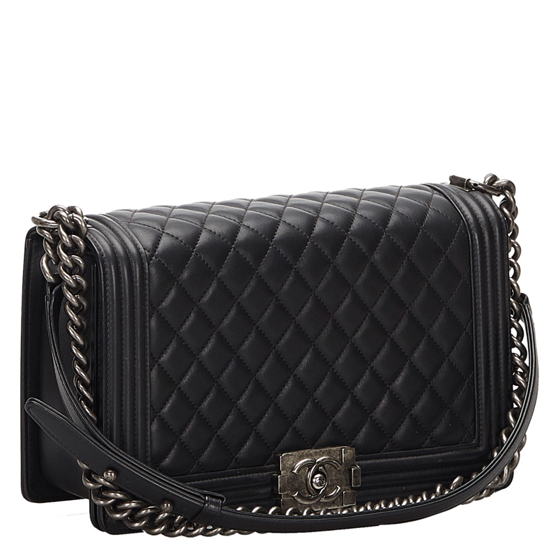 

Chanel Black Lambskin Leather Medium Boy Flap Bag