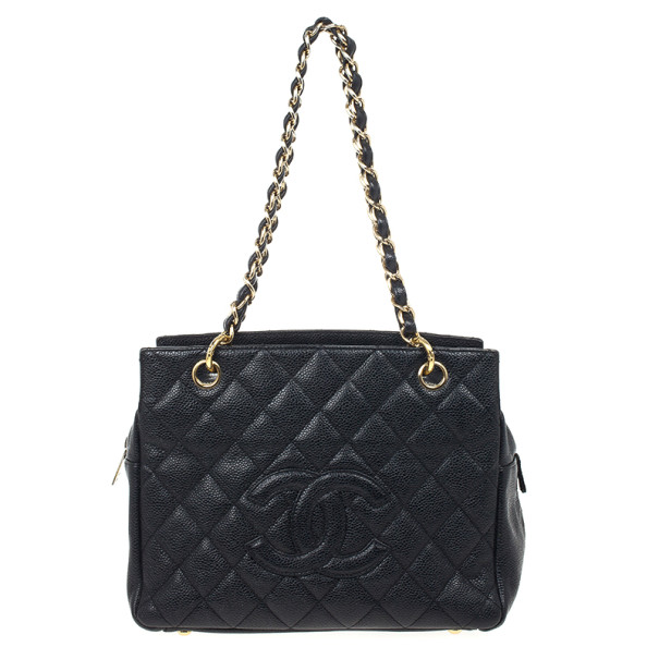 Chanel Black Quilted Caviar Leather Petite Tote Bag