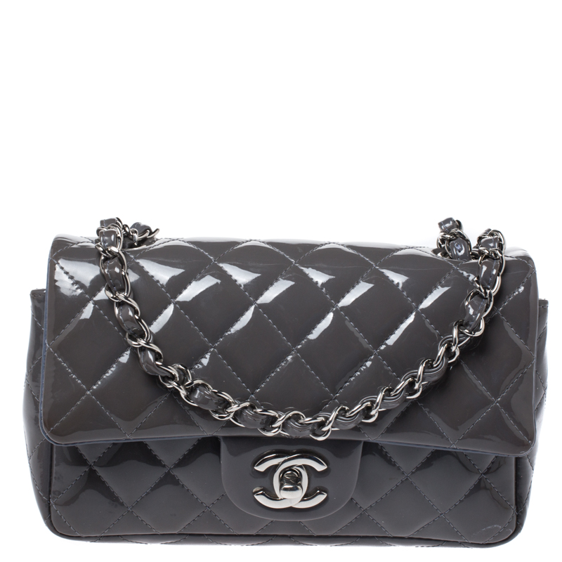 Chanel Grey Quilted Patent Leather Mini Flap Bag