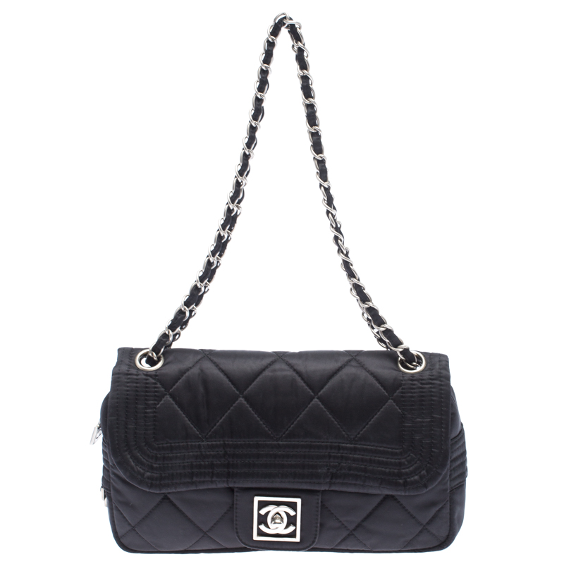 Pre-owned Chanel Black Satin Line Shoulder Bag | ModeSens