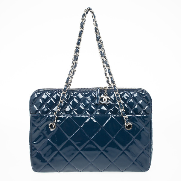Pre Owned Chanel Vintage Large Blue Quilted Tote Bag 
