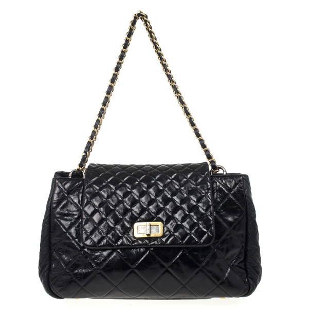 Pre Owned Chanel Black Distressed Quilted Lambskin Hobo 