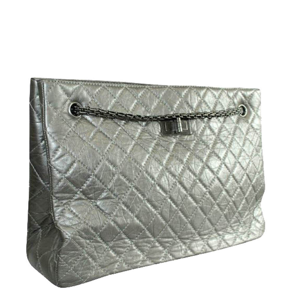 

Chanel Grey Quited Leather Metallic Reissue Tote Bag