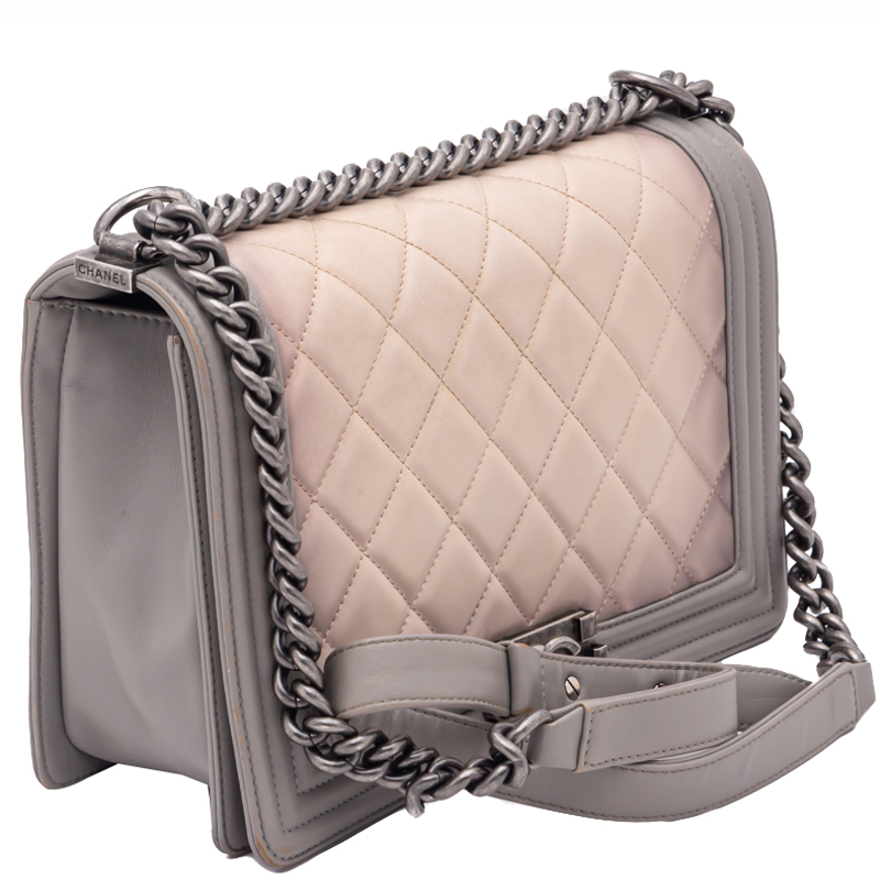 CHANEL Ombre Boy Large Quilted Flap Bag Grey Leather ref.969605