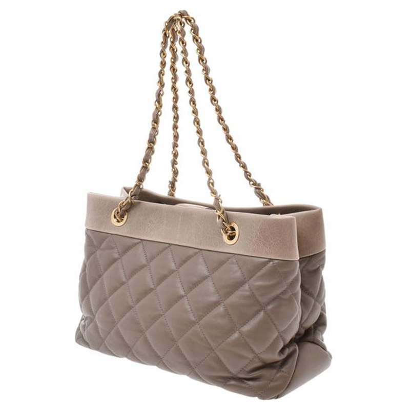 

Chanel Greige Quilted Leather Chain Tote Bag, Beige