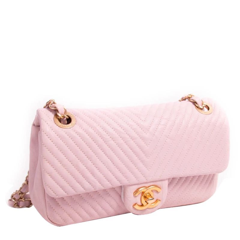 

Chanel Pink Chevron Quilted Leather  Classic Flap Bag