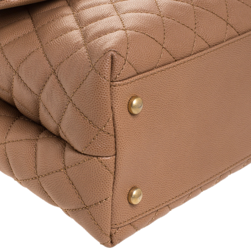 Chanel Beige/Maroon Caviar Leather and Lizard Medium Coco Top Handle Bag