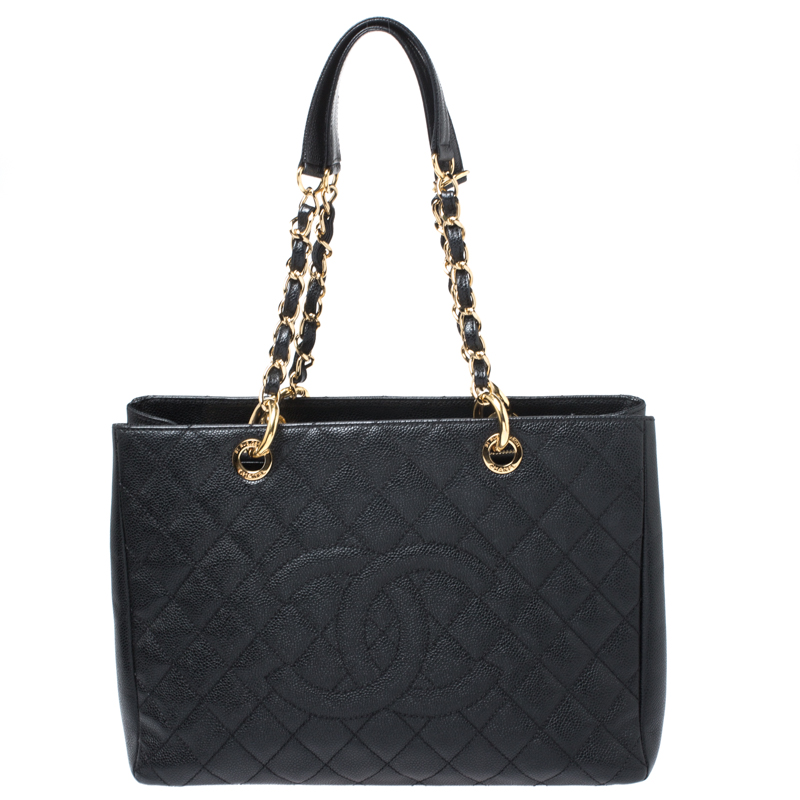 Pre Owned Chanel Black Quilted Caviar Leather GST Tote