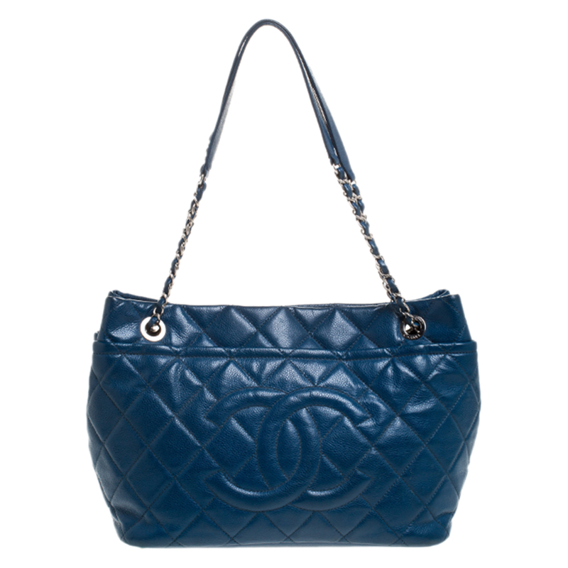 Pre Owned Chanel Blue Quilted Leather Timeless CC Shopper Tote
