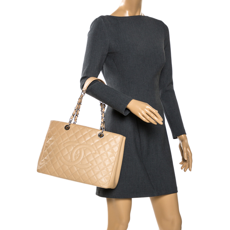 

Chanel Beige Quilted Caviar Leather Grand Shopping Tote