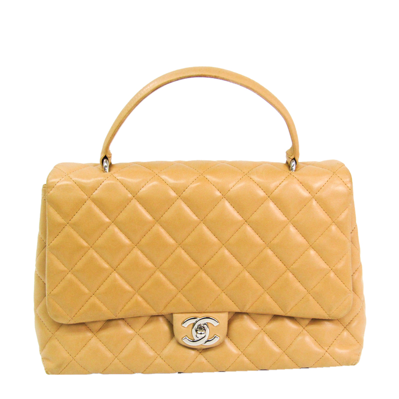 Pre Owned Chanel Beige Matelasse Leather Top Handle Bag