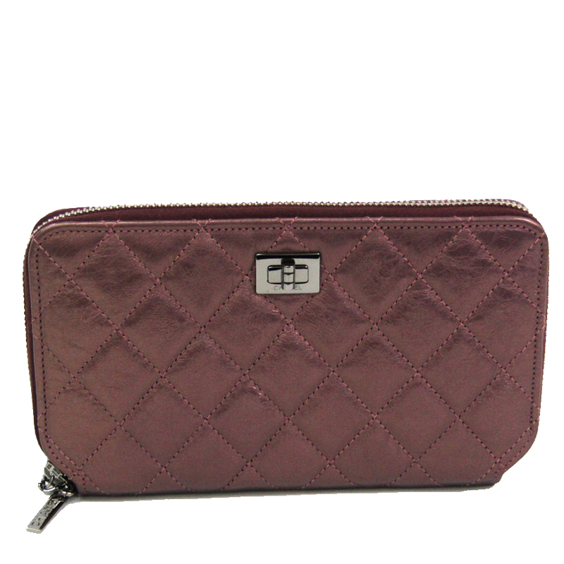 Pre-owned Chanel Metallic Pink Leather 2.55 Long Wallet