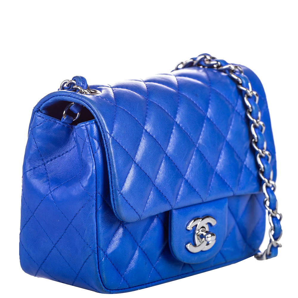 

Chanel Blue Quilted Lambskin Leather Classic Mini Square Single Flap Bag