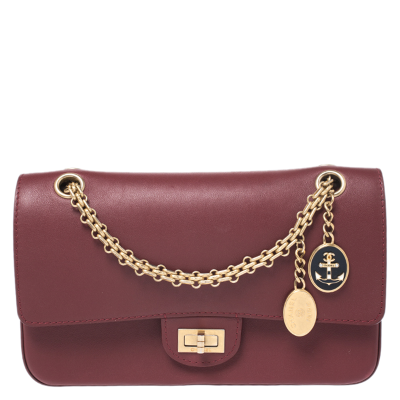 Chanel Maroon Leather Medallion Nude Reissue 2.55 Classic 225 Flap Bag
