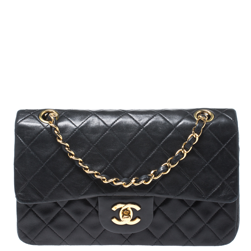 Pre-owned Chanel Black Quilted Leather Small Classic Double Flap Bag