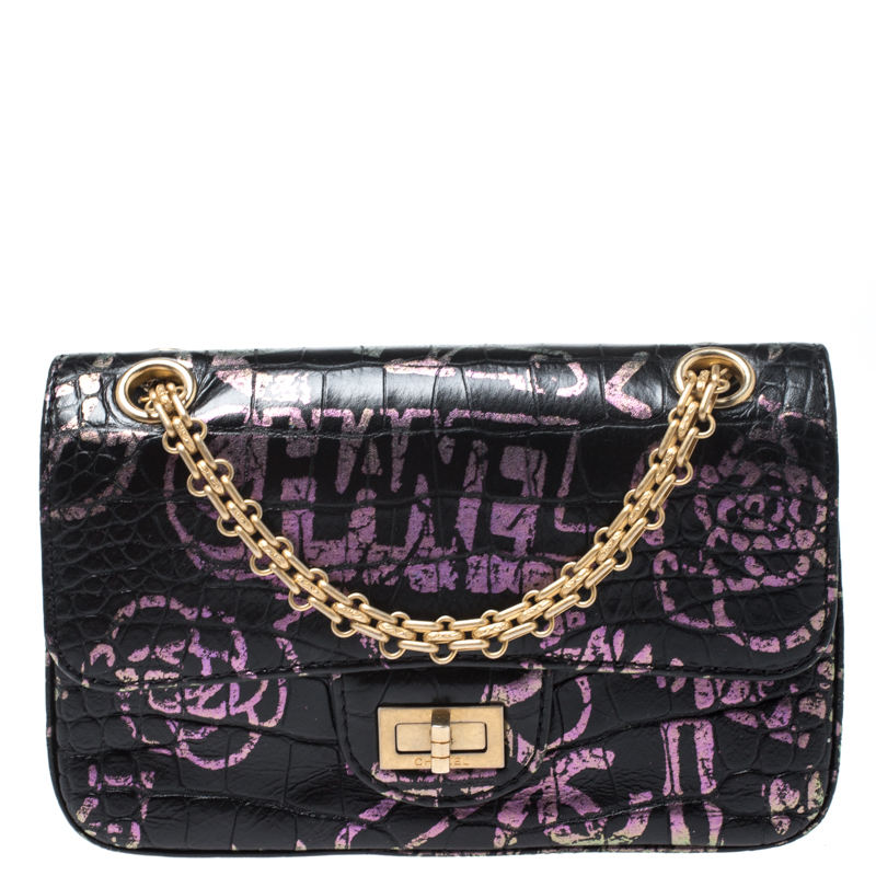 CHANEL 19A Graffiti Croc Embossed Mini 2.55 Reissue