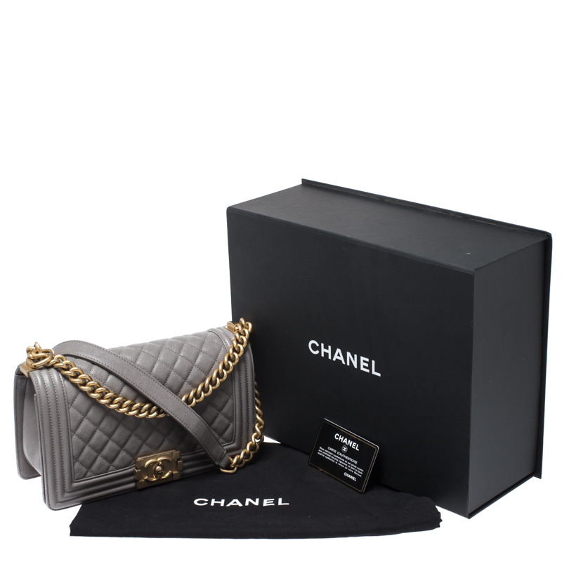 Chanel Grey Caviar Leather Medium Boy Flap Bag Chanel