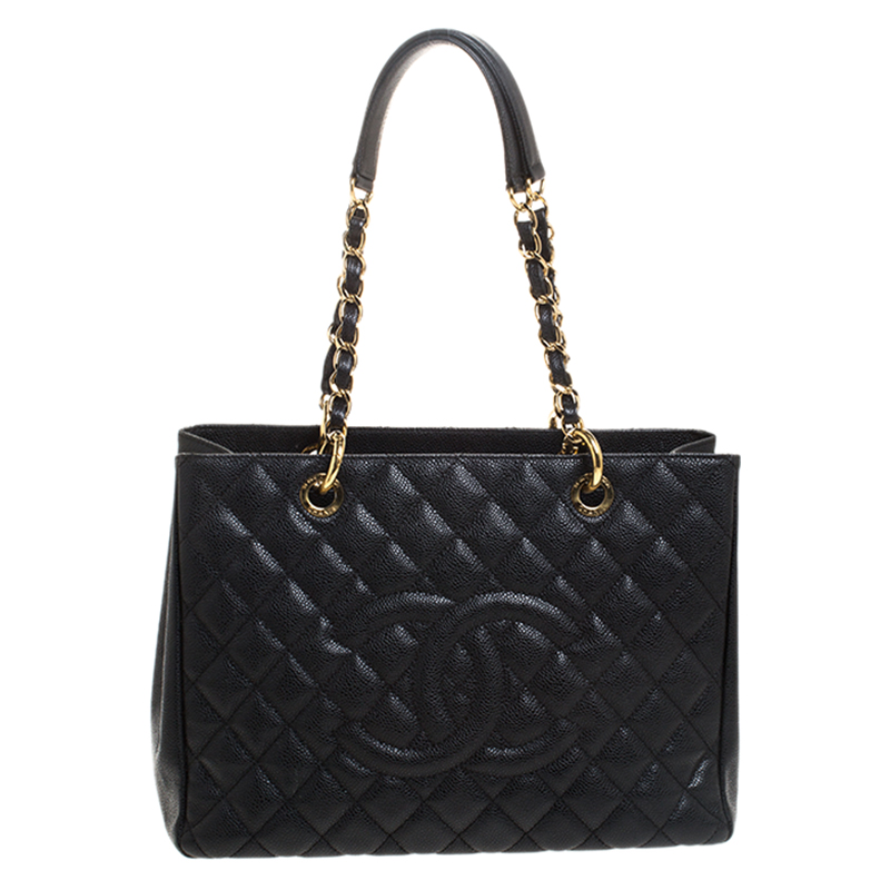 Pre Owned Chanel Black Quilted Caviar Leather Grand Shopper Tote