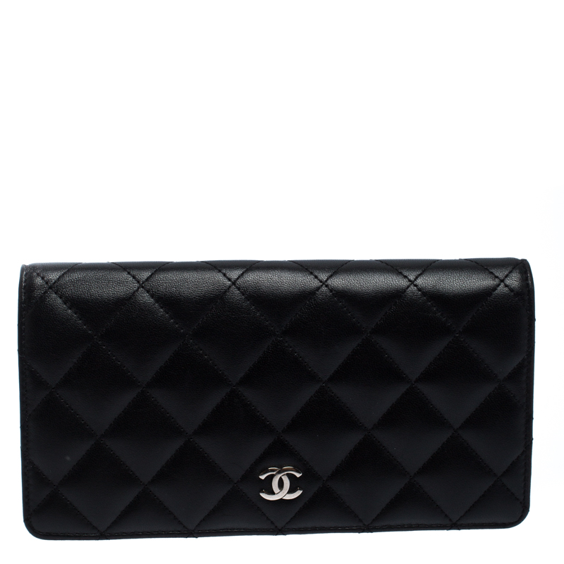 Chanel Black Quilted Leather CC Long Wallet