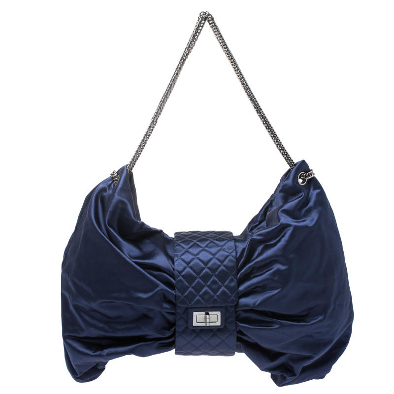 blue satin bag