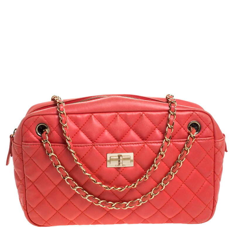Pre-owned Chanel Coral Orange Quilted Leather Reissue Camera Bag