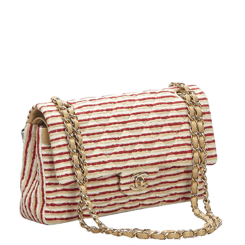 

Chanel Red/White Cotton Medium Coco Sailor Double Flap Bag