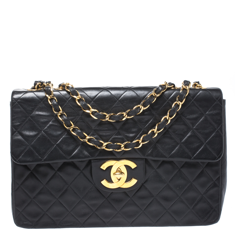 Pre Owned Chanel Black Quilted Leather Maxi Vintage Classic Single Flap Bag