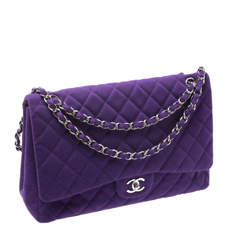 Chanel Purple Quilted Jersey Maxi Classic Single Flap Bag Chanel