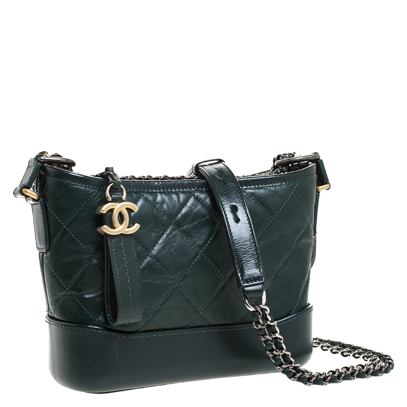 Chanel NWT Dark Green Distressed Quilted Medium Gabrielle Bag
