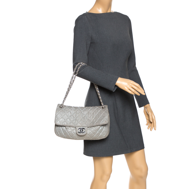 

Chanel Grey Quilted Jersey Jumbo Classic Single Flap Bag