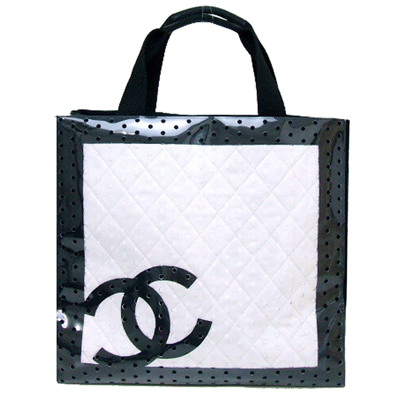 Pre-owned Chanel Black/white Canvas And Pvc Cruise Line Tote