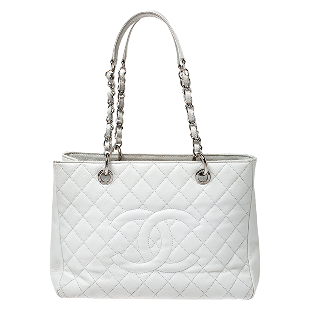 Chanel White Quilted Caviar Leather Grand Shopper Tote Chanel | The ...
