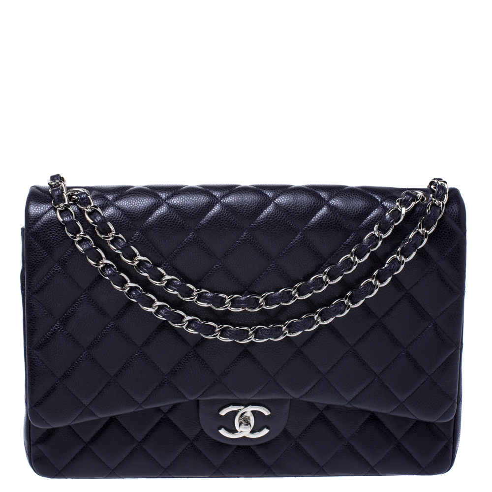 Pre-owned Chanel Purple Quilted Leather Maxi Classic Double Flap Bag ...