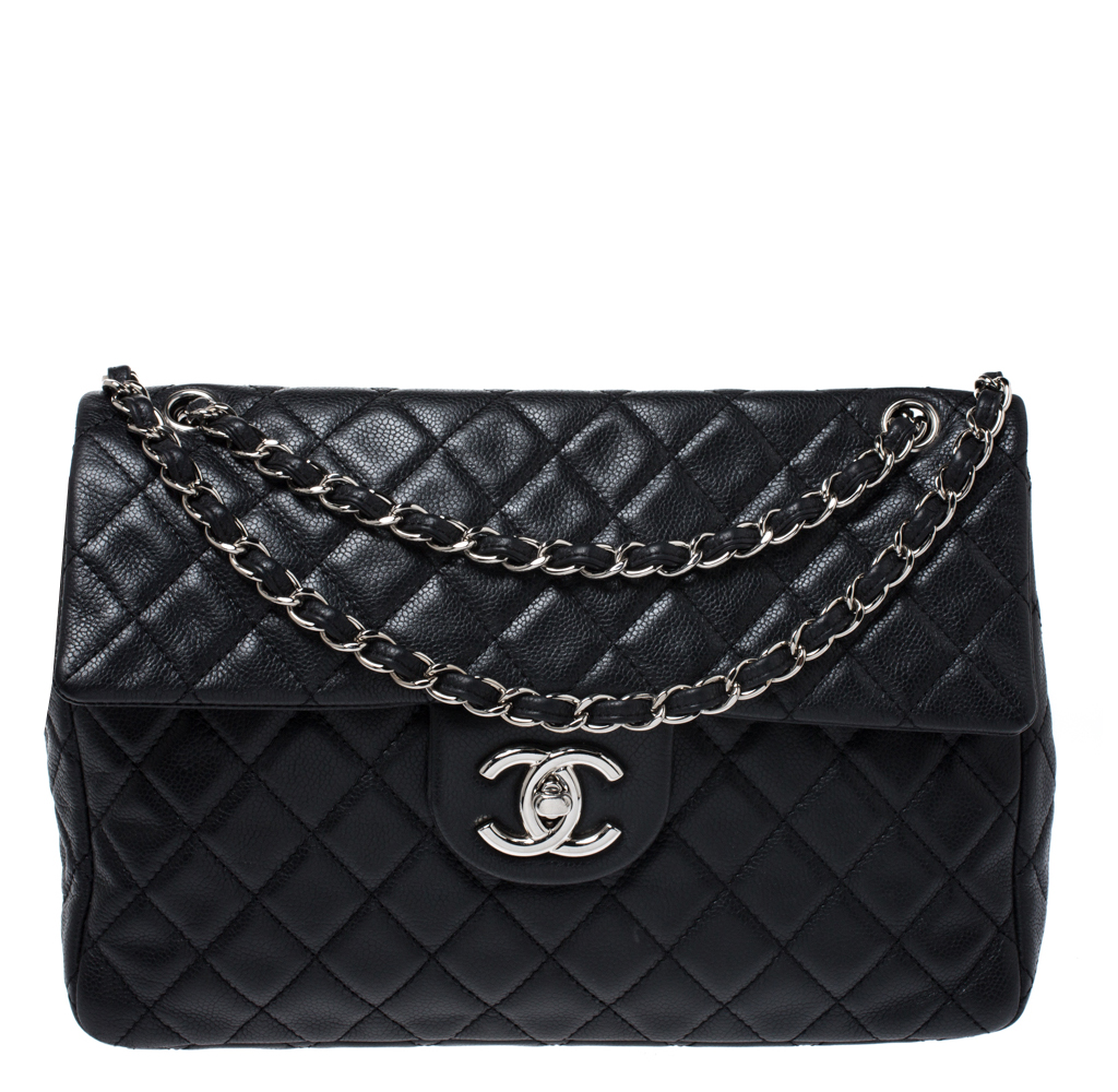Pre Owned Chanel Black Quilted Leather Maxi Jumbo XL Classic Flap Bag