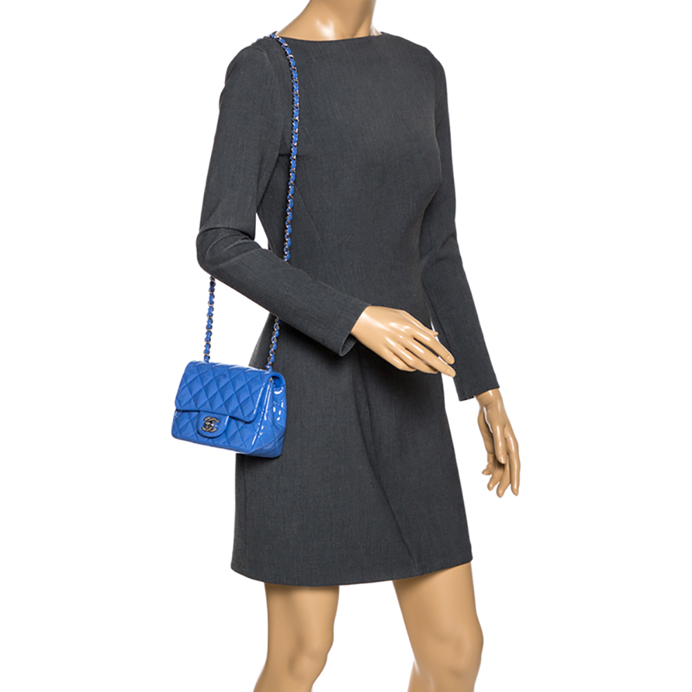 

Chanel Blue Quilted Patent Leather Mini Classic Flap Bag