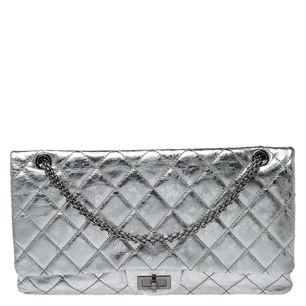 Pre-owned Metallic Silver Quilted Leather Reissue 2.55 Classic 228 Flap Bag